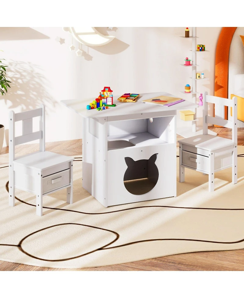 Gouun 3-Piece Kids Table and Chairs Set with Built-In Pet Viewing Window