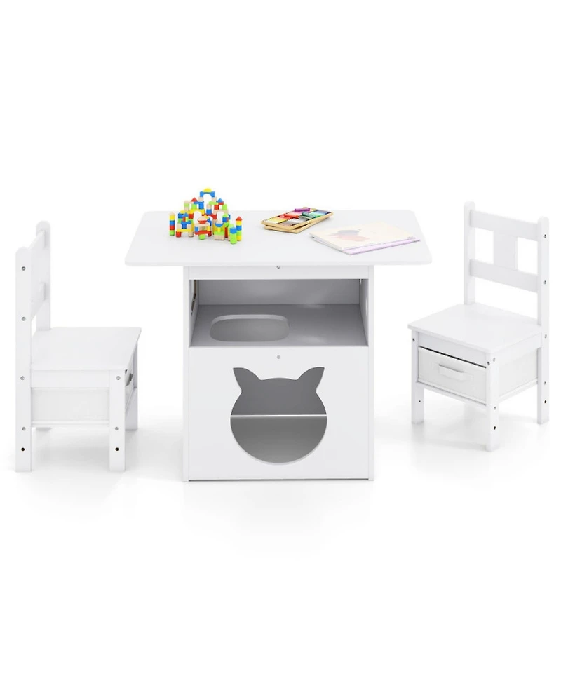 Gouun 3-Piece Kids Table and Chairs Set with Built-In Pet Viewing Window