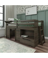 Max & Lily Modern Farmhouse Low Loft Bed with Storage Drawer, Solid Wood for Kids