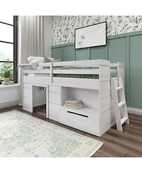 Max & Lily Modern Farmhouse Low Loft Bed with Storage Drawer, Solid Wood for Kids