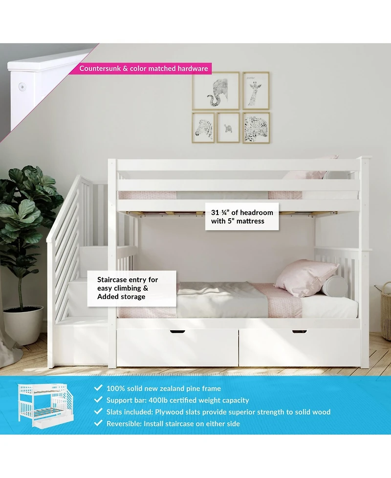 Max and Lily Twin over Staircase Bunk Bed with Storage Drawers