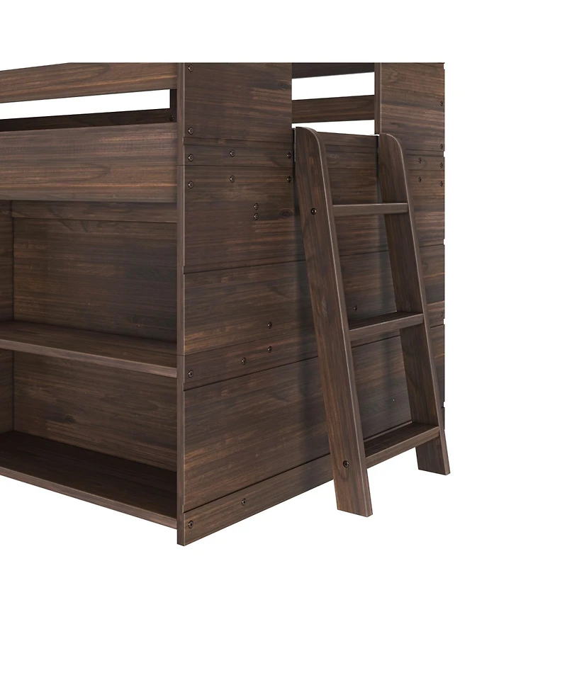 Max and Lily Farmhouse Twin Low Loft with Bookcase