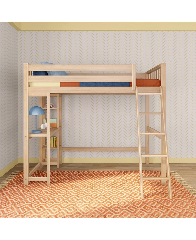 Max and Lily Scandinavian High Loft w/ Side Desk Shelves