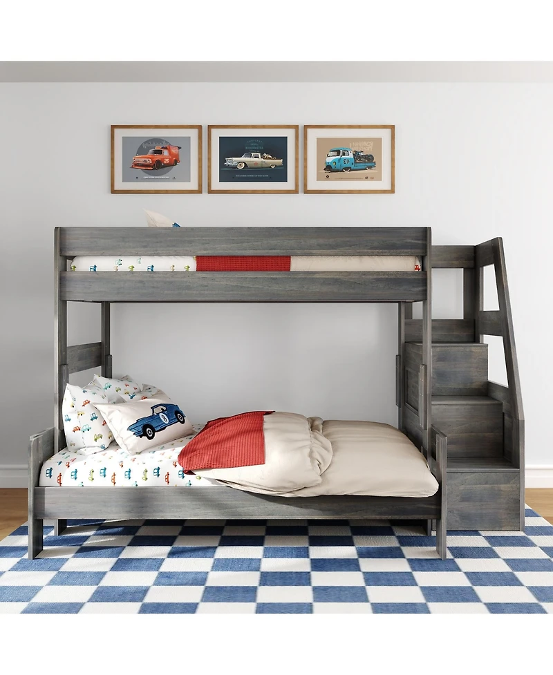 Max & Lily Modern Farmhouse Twin Over Full Bunk Bed With Staircase