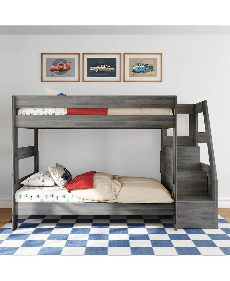 Max and Lily Modern Farmhouse Twin Over Bunk Bed With Staircase