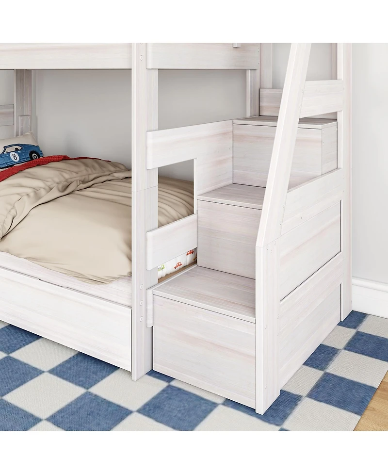 Max and Lily Modern Farmhouse Twin Over Bunk Bed With Staircase Storage Drawers