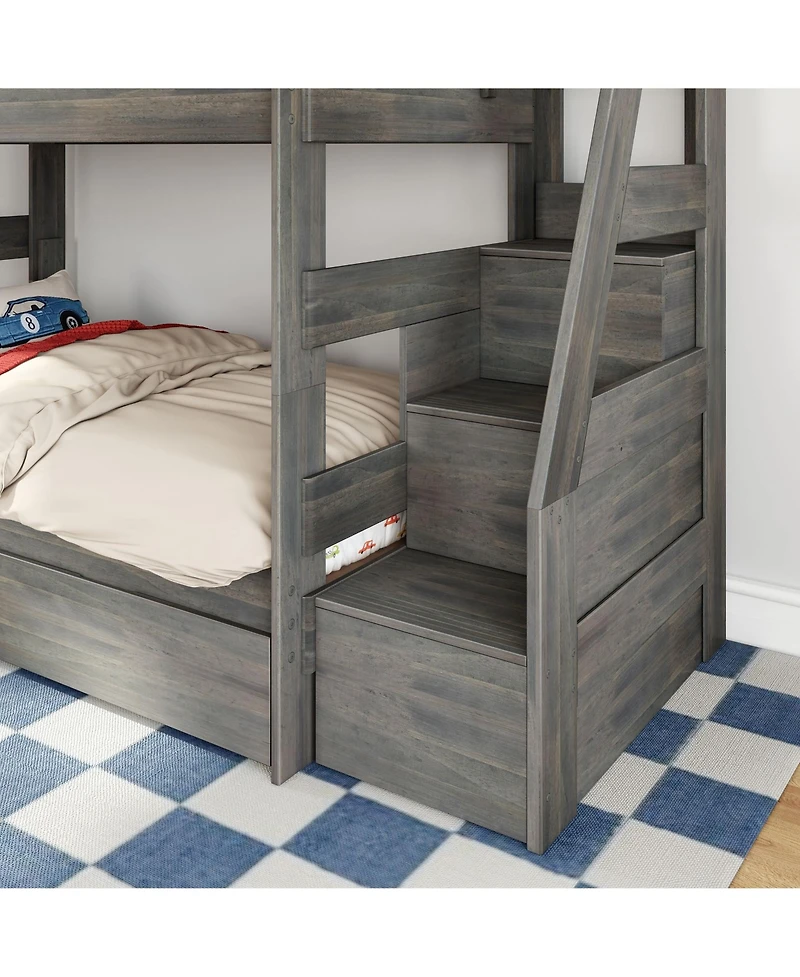Max and Lily Modern Farmhouse Twin Over Bunk Bed With Staircase Storage Drawers