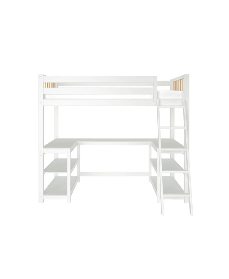 Max & Lily Scandinavian Loft Bed with Wraparound Desk and Shelves
