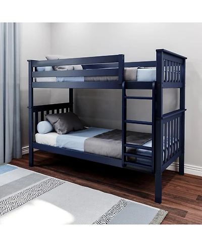 Max and Lily Twin over Bunk Bed for Kids, Solid Wood Beds with Ladder, Pecan