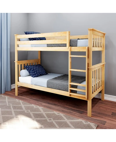 Max and Lily Twin over Bunk Bed for Kids, Solid Wood Beds with Ladder, Pecan