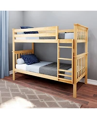 Max and Lily Twin over Bunk Bed for Kids, Solid Wood Beds with Ladder, Pecan