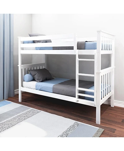 Max and Lily Twin over Bunk Bed for Kids, Solid Wood Beds with Ladder, Pecan