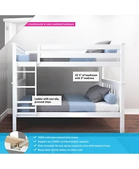 Max and Lily Twin over Bunk Bed for Kids, Solid Wood Beds with Ladder, Pecan