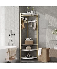 gaomon Corner Clothes Rack with Shoe Bench