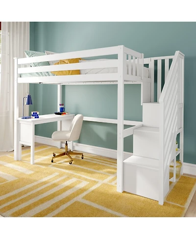 Max and Lily Classic Twin High Loft (ladder on end), Desk, Staircase