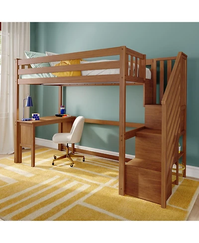 Max and Lily Classic Twin High Loft (ladder on end), Desk, Staircase