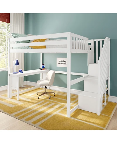 Max & Lily Classic Full High Loft, Desk, Staircase