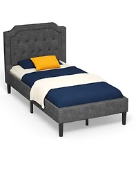 Button-Tufted Twin Platform Bed with Upholstered Headboard