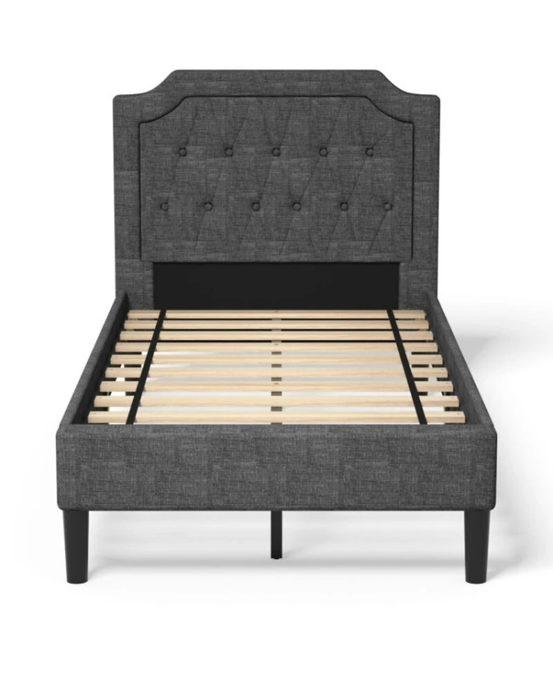 Button-Tufted Twin Platform Bed with Upholstered Headboard