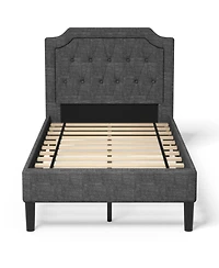 Button-Tufted Twin Platform Bed with Upholstered Headboard