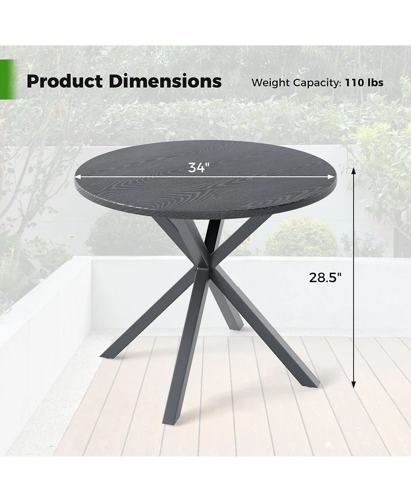 Slickblue Round Patio Bistro Table with Wood-Like Top and X-Shaped Legs