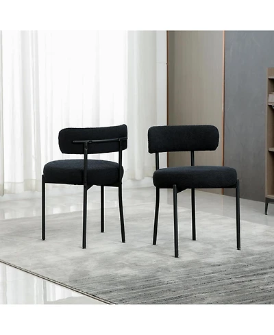 Dyhome Boucle Dining Chairs Set of 1, Upholstered with Black Metal Legs, Modern Accent Chair