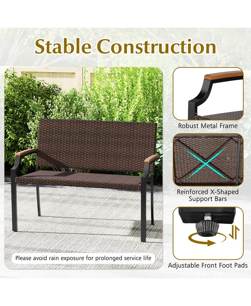 Gouun Stackable Pe Wicker Patio Loveseat with Acacia Wood Armrests