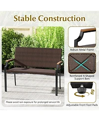 Gouun Stackable Pe Wicker Patio Loveseat with Acacia Wood Armrests