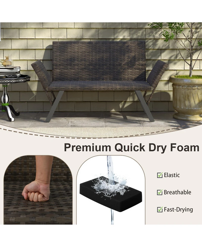 Gouun 3-in-1 Convertible Patio Rattan Sofa with Quick-Dry Foam