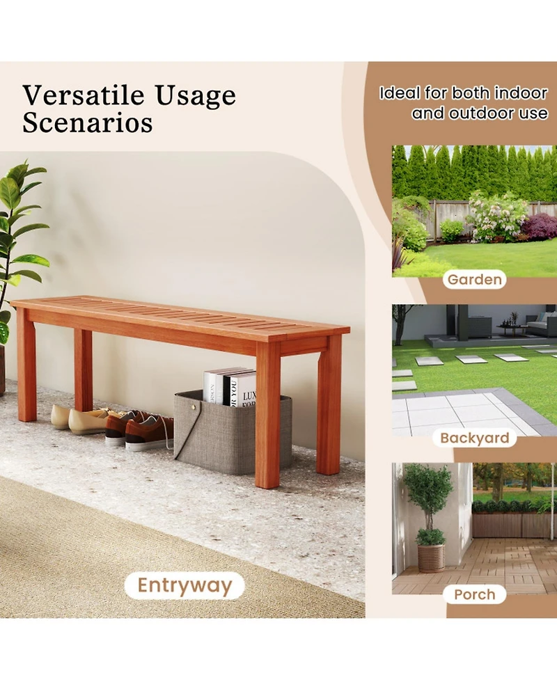 Gouun 47-inch Solid Wood Patio Bench with Slatted Seat, 2-Person