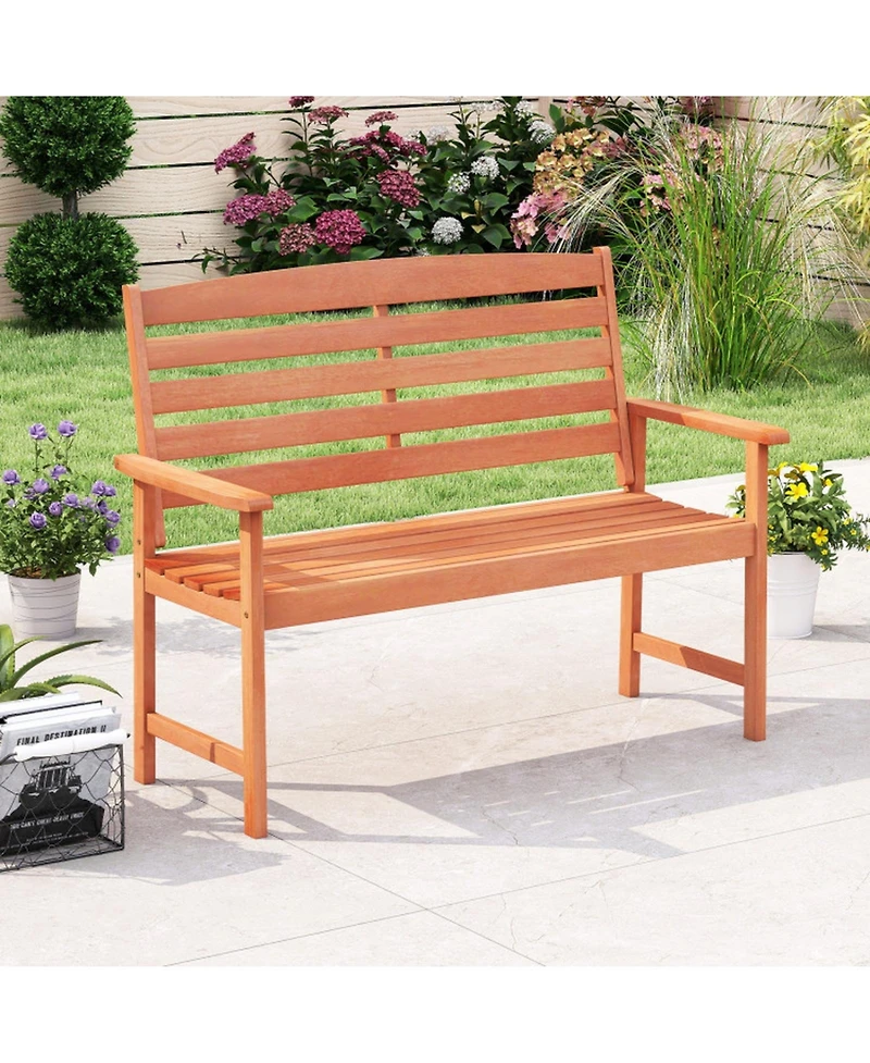 Gouun 2-Person Solid Wood Garden Bench with Slatted Backrest