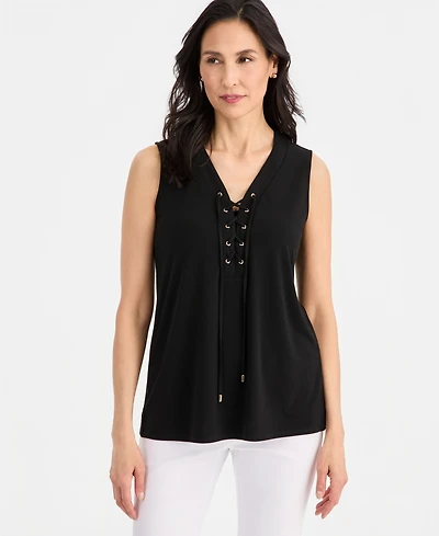 Jm Collection Women's Solid Lace-Up Sleeveless Top, Macy's Exclusive
