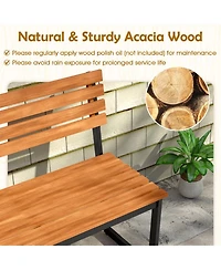 Gouun Acacia Wood Outdoor Loveseat Bench with Backrest and Metal Frame