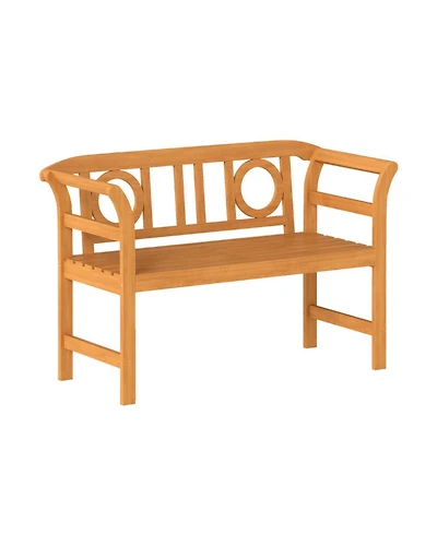 Gouun Acacia Wood 2-Person Patio Loveseat with Geometric Backrest