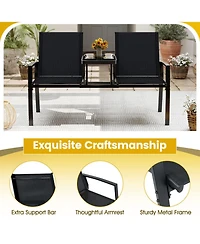 Gouun 2-Person Patio Loveseat with Tempered Glass Built-in Table