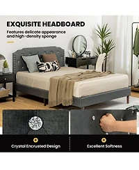 Gouun Linen Full Upholstered Bed Frame with Adjustable Diamond Tufted Headboard