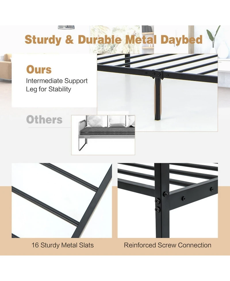 Gouun Twin Metal Daybed Frame with Integrated Guardrails