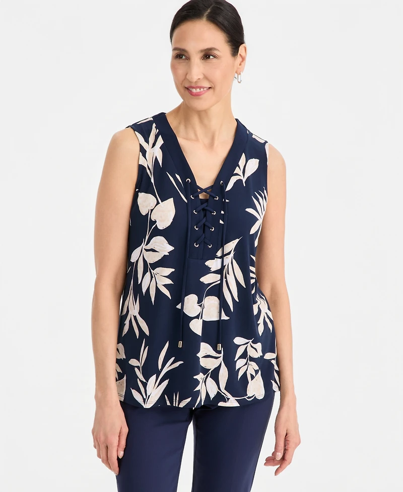 Jm Collection Women's Printed Lace-Up Sleeveless Top, Macy's Exclusive