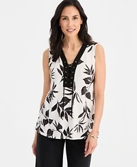 Jm Collection Womens Printed Lace Up Sleeveless Top Macys Exclusive