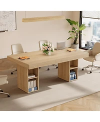 Homfan Spacious Rectangular Dining Table, Dual Storage, Double Pedestal, Wooden Frame, Large Tabletop for 6, Room or Office