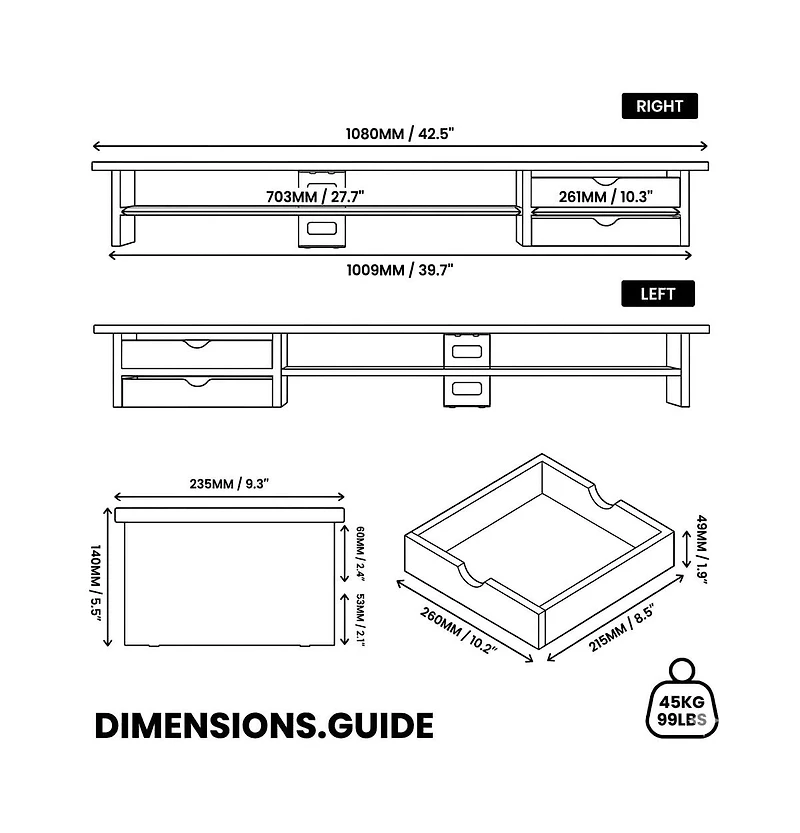 Gnuadz Monitor Stand Dual Riser Wood Desk Organizer