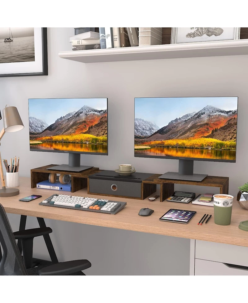 Gnuadz Monitor Stand Riser With Drawer Adjustable Triple Dual desktop organizer
