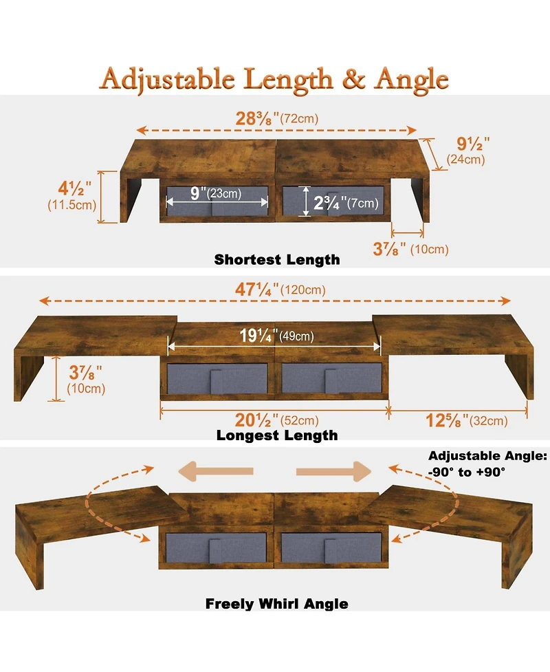 Gnuadz Dual Monitor Stand Riser Adjustable Wood Desk Organizer