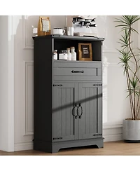 homfan Farmhouse Bathroom Storage Cabinet - Wooden Furniture with Doors, Drawers and Adjustable Shelf Rustic Organizer for Kitchen, Laundry