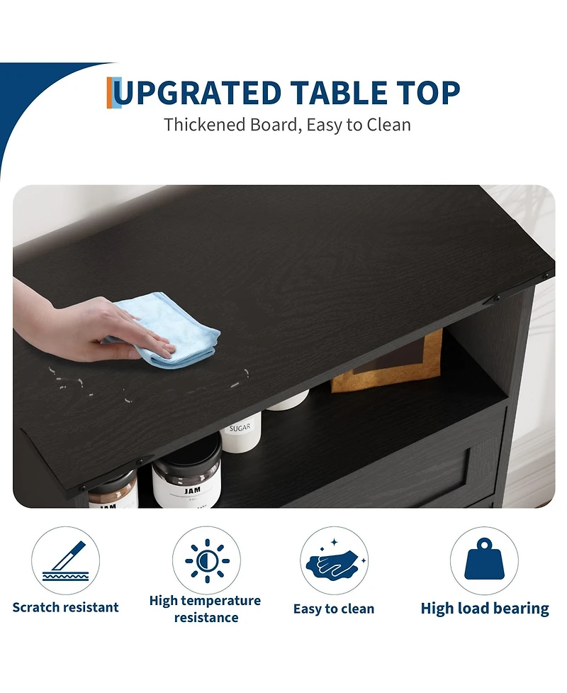 homfan Farmhouse Bathroom Storage Cabinet - Wooden Furniture with Doors, Drawers and Adjustable Shelf Rustic Organizer for Kitchen, Laundry