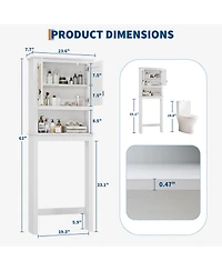 homfan Storage Cabinet, Over Toilet Bathroom Organizer with Rattan Doors, Bathroom Cabinet with Adjustable Shelf and with Anti-Tip Device