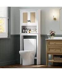 homfan Storage Cabinet, Over Toilet Bathroom Organizer with Rattan Doors, Bathroom Cabinet with Adjustable Shelf and with Anti-Tip Device