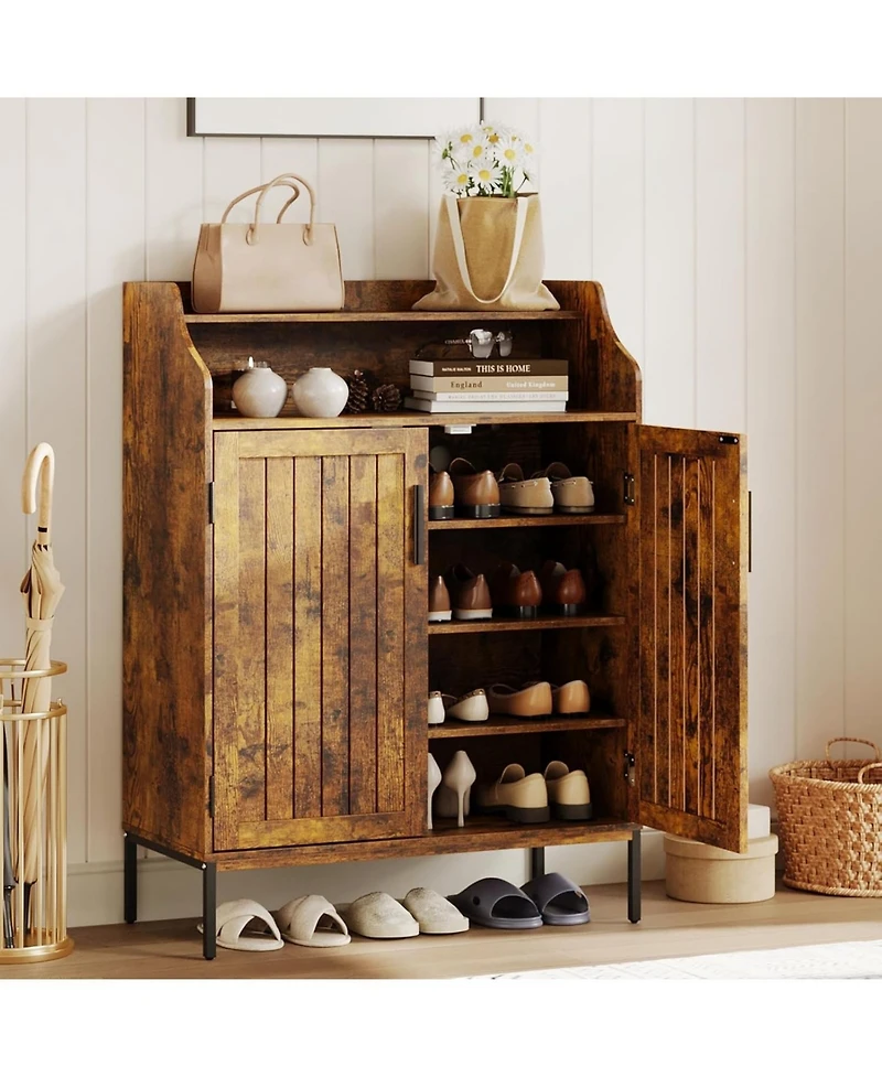 Homfan Modern Shoe Storage Cabinet with Doors, 4 Tier Organizer Adjustable Shelves