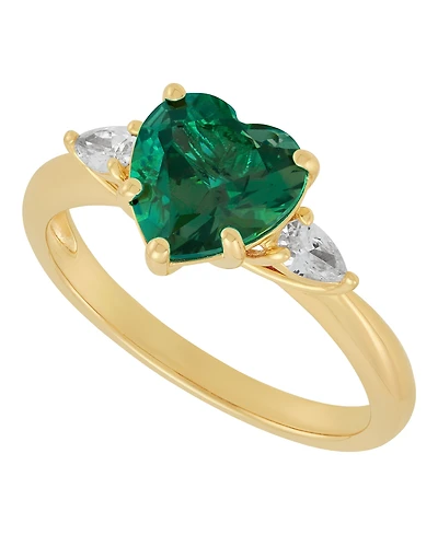 Macy's Created Emerald (1-5/8 ct. t.w.) and Created White Sapphire (1/3 ct. t.w.) Heart Ring in 14k Yellow Gold-Plated Sterling Silver
