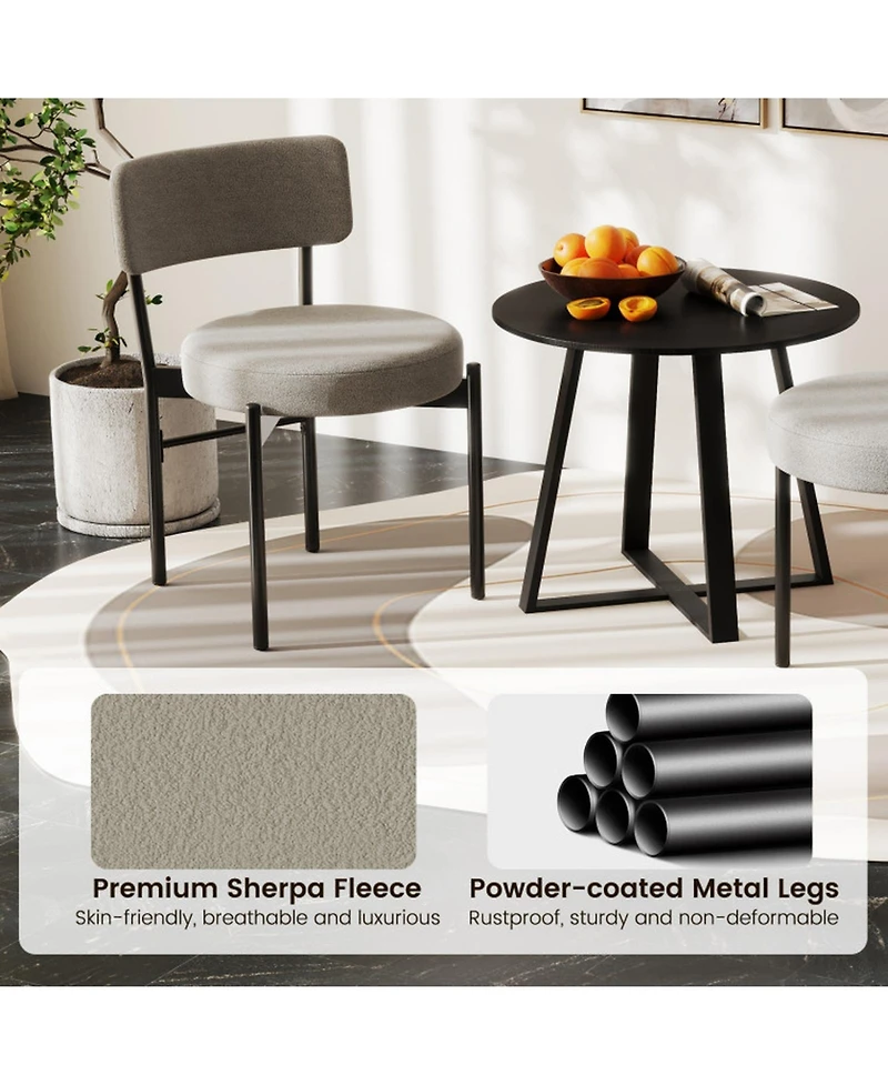 Gouun Set of 2 Sherpa Fabric Dining Chairs with Curved Backrest and Padded Seat